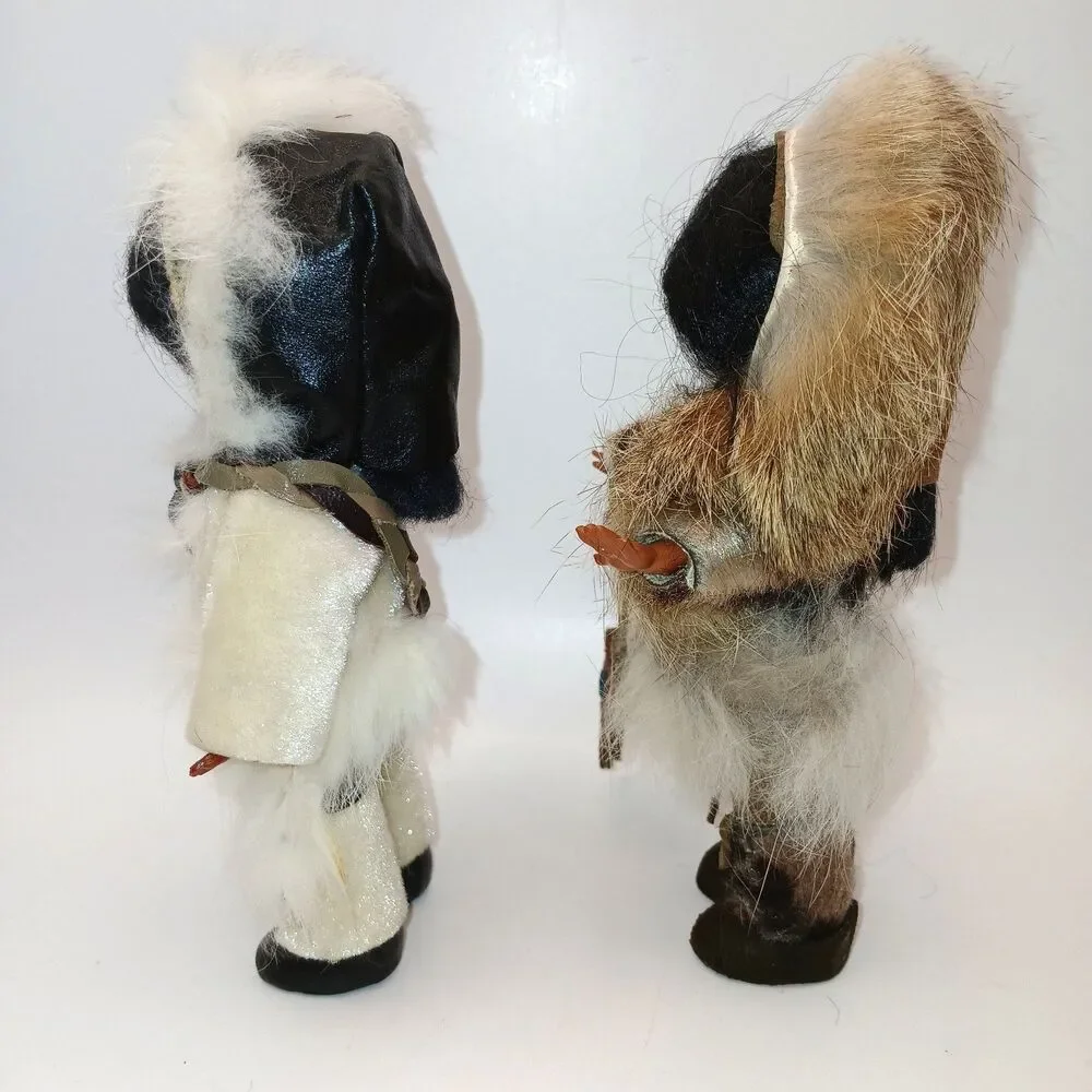 Vtg Native Alaskan Dolls x2 Real Fur Leather Sleepy Eyes Mittens Folk Art 6